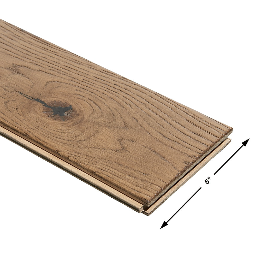 Villa Barcelona Ascent French Oak 5-in W x 3/4-in T x Varying Length Wirebrushed Solid Hardwood Flooring (22.6-sq ft / Carton)
