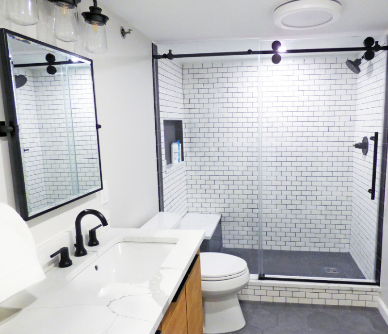 Dark dysfunctional closet turned spa-like oasis