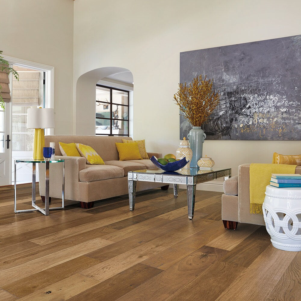 Villa Barcelona Fawn French Oak 8-21/32-in W x 9/16-in T x Varying Length Wirebrushed Engineered Hardwood Flooring (27.14-sq ft / Carton)