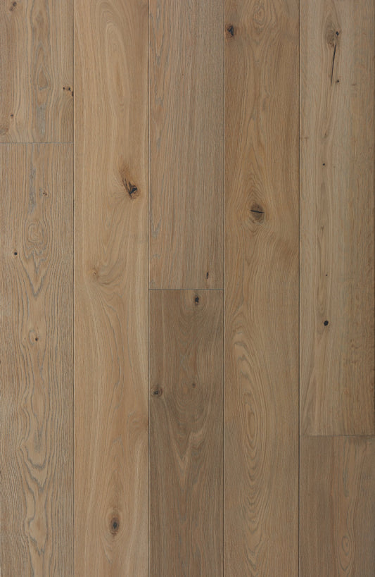 Villa Barcelona Lucena White Oak 6-1/2-in W x 3/8-in T x Varying Length Wirebrushed Engineered Hardwood Flooring (23.64-sq ft / Carton)