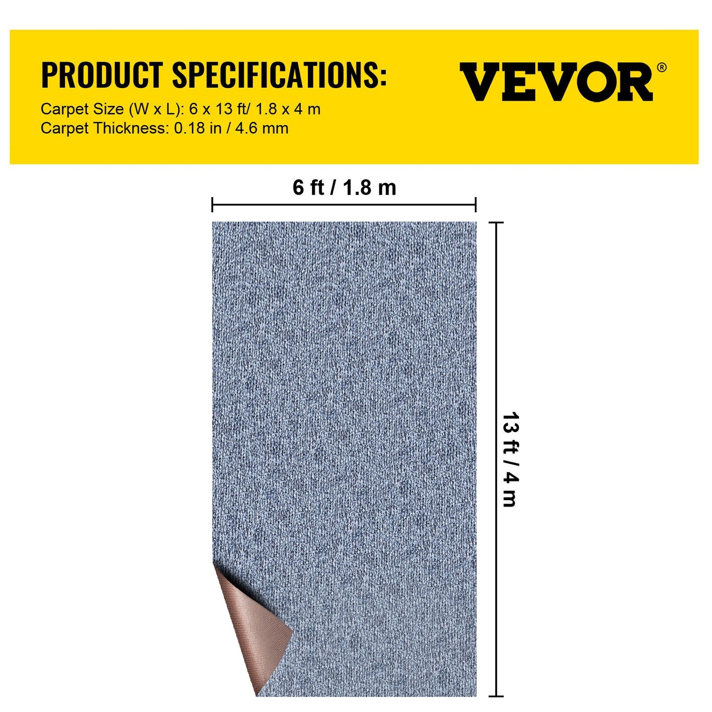 VEVOR Gray 20.5-oz sq yard Polyester Plush Indoor or Outdoor Carpet