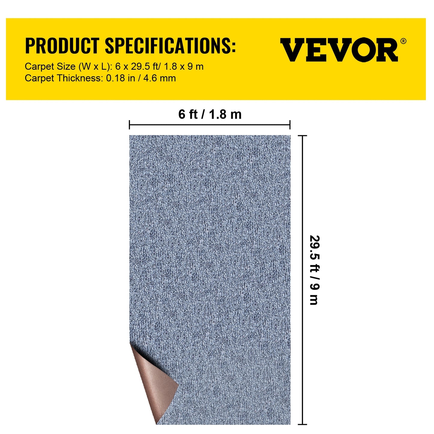 VEVOR Gray 45.64-oz sq yard Polyester Plush Indoor or Outdoor Carpet