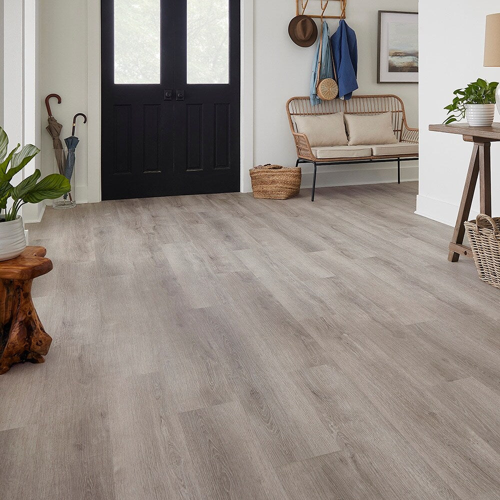 STAINMASTER Barnes Oak Gray 12-mil x 7-3/32-in W x 47-in L Waterproof Interlocking Luxury Vinyl Plank Flooring (17.33-sq ft/ Carton)