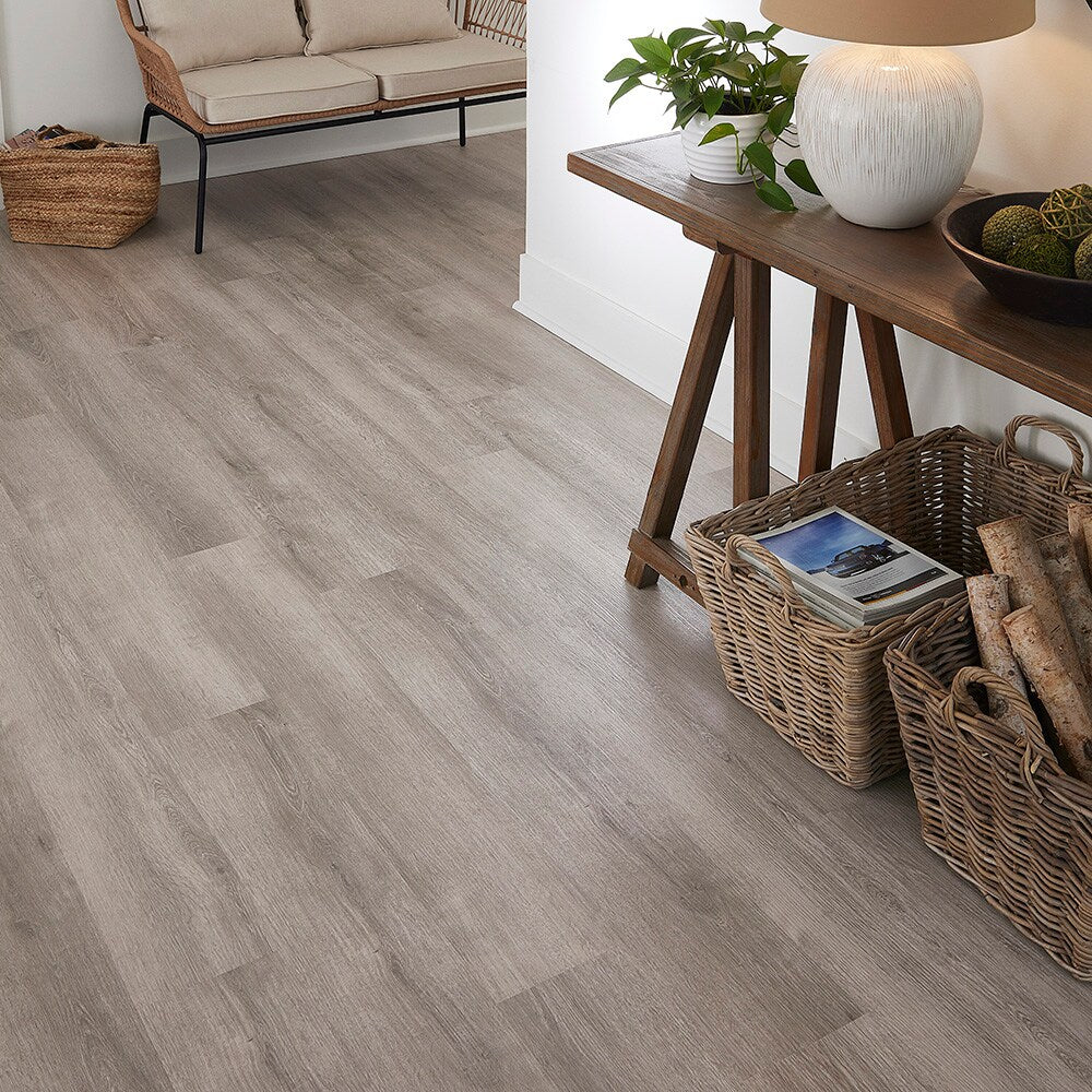 STAINMASTER Barnes Oak Gray 12-mil x 7-3/32-in W x 47-in L Waterproof Interlocking Luxury Vinyl Plank Flooring (17.33-sq ft/ Carton)