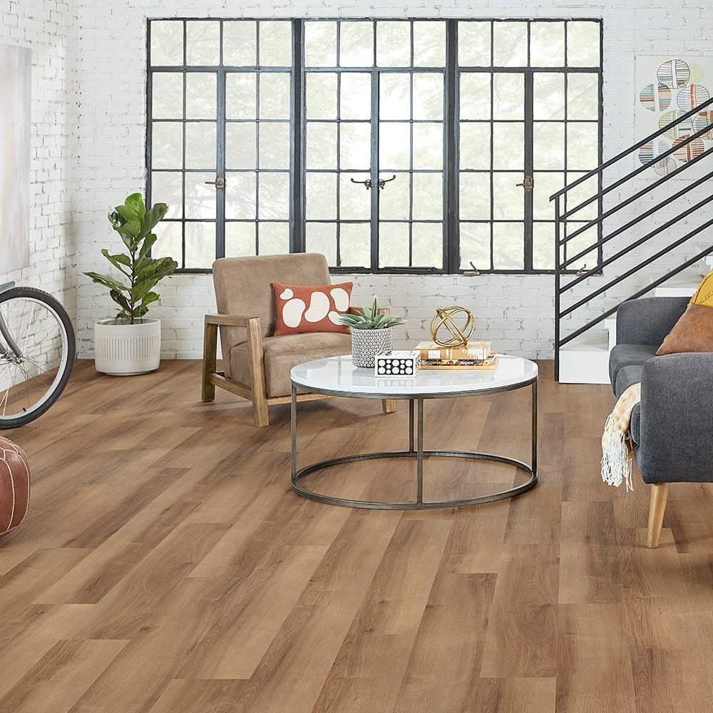 STAINMASTER Vernon Hickory Brown 12-mil x 7-3/32-in W x 47-in L Waterproof Interlocking Luxury Vinyl Plank Flooring (17.33-sq ft/ Carton)