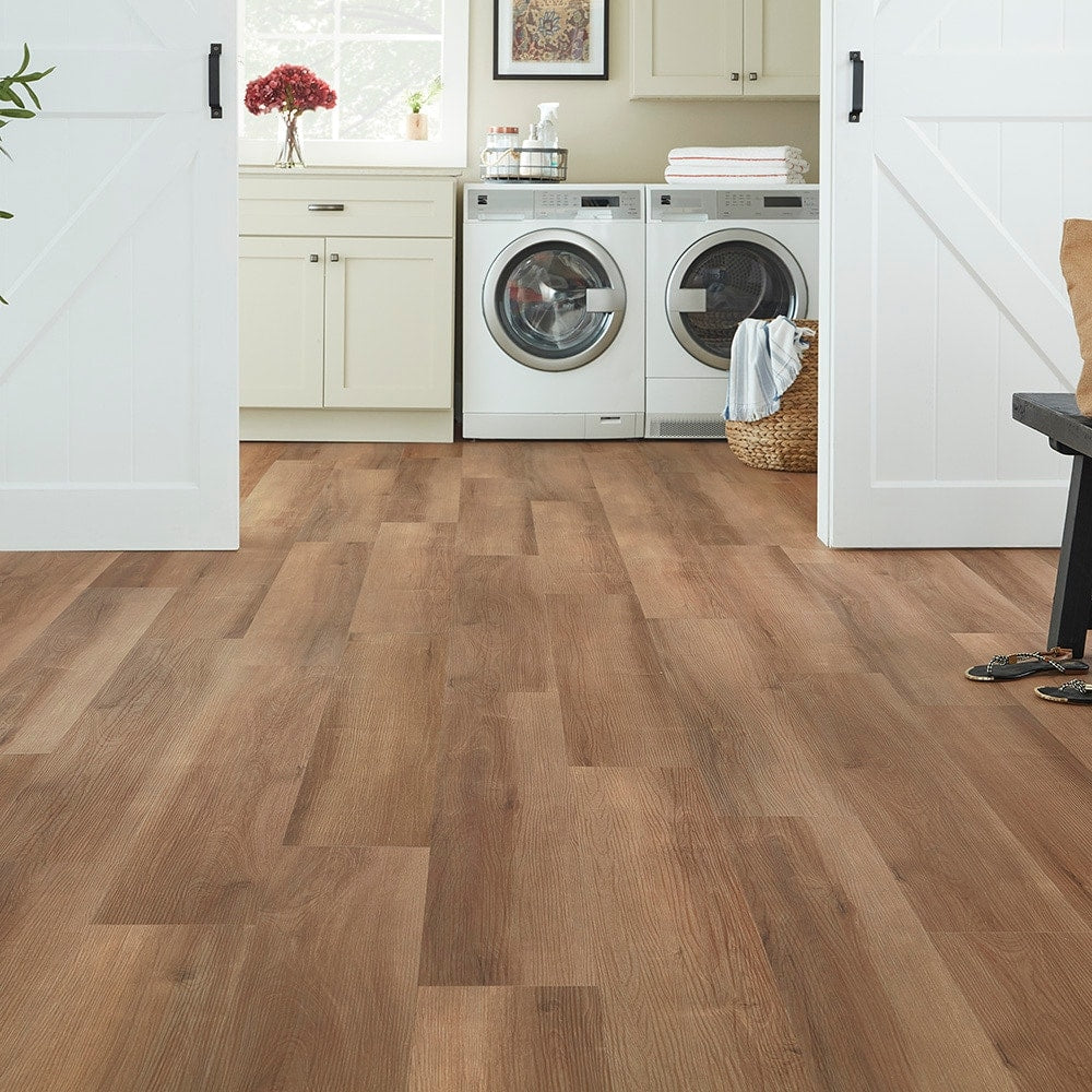 STAINMASTER Vernon Hickory Brown 12-mil x 7-3/32-in W x 47-in L Waterproof Interlocking Luxury Vinyl Plank Flooring (17.33-sq ft/ Carton)