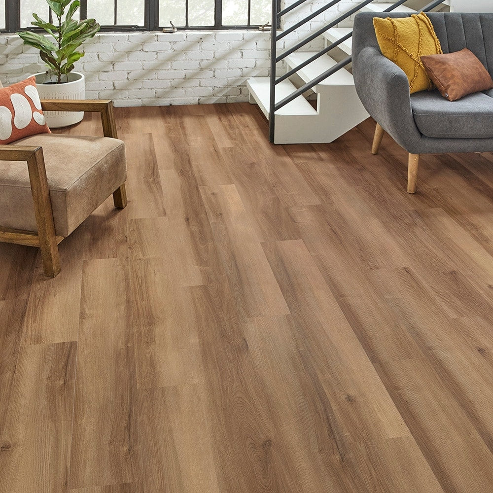 STAINMASTER Vernon Hickory Brown 12-mil x 7-3/32-in W x 47-in L Waterproof Interlocking Luxury Vinyl Plank Flooring (17.33-sq ft/ Carton)