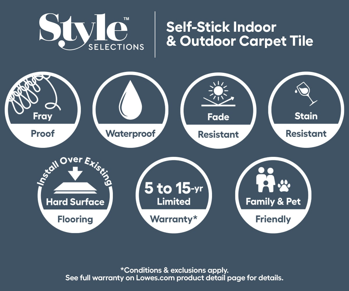 Style Selections Framework 24-in x 24-in Ocean Blue Commercial/Residential Peel and Stick Indoor or Outdoor Carpet Tile (60-sq ft)